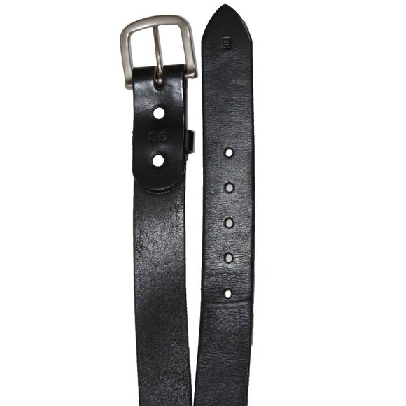 Tanner Goods Black Leather Belt Silver Buckle Size 36 Made In USA Western Rodeo - Picture 7 of 12